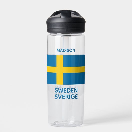 Aangepaste naam & tekst Zweedse vlag Waterfles (Voorkant)