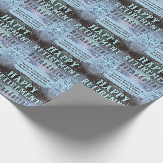 Aangepaste naam Tekstbericht Blauwe Pensioen Cadeaupapier (Hoek)