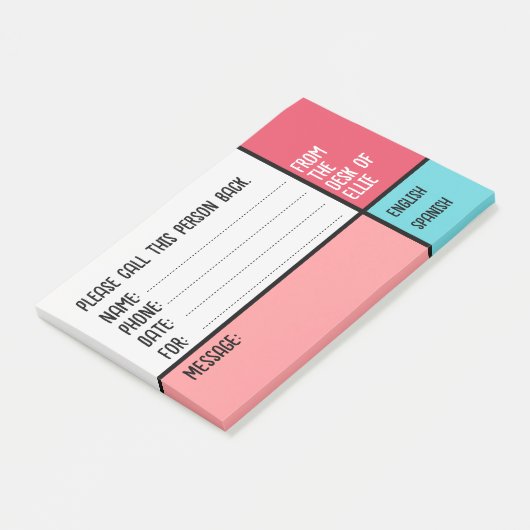 Aangepaste naam telefoonbericht kantoor post-it® notes (Schuin)