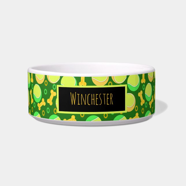 Aangepaste naam Tennis-ballen Botten boven zwart Voerbakje (Voorkant)