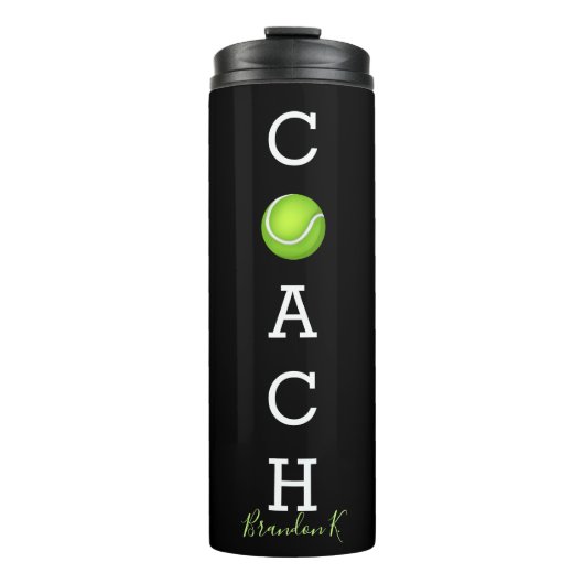 Aangepaste naam Tennis Coach Black Thermosbeker (Voorkant)
