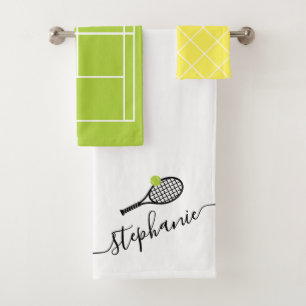 Aangepaste naam Tennis Court Racket Monogramed Bad Handdoek
