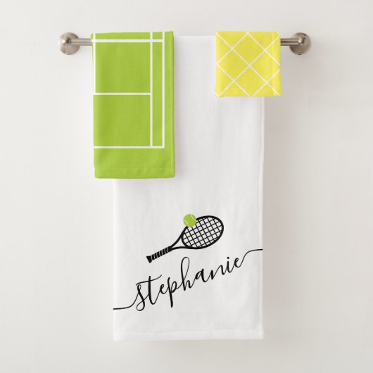 Aangepaste naam Tennis Court Racket Monogramed Bad Handdoek (Insitu)