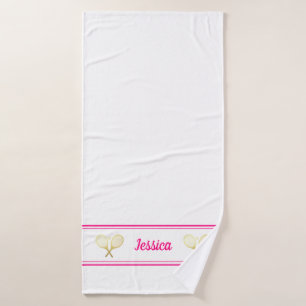 Aangepaste naam Tennis Player Bright Pink White Badhanddoek