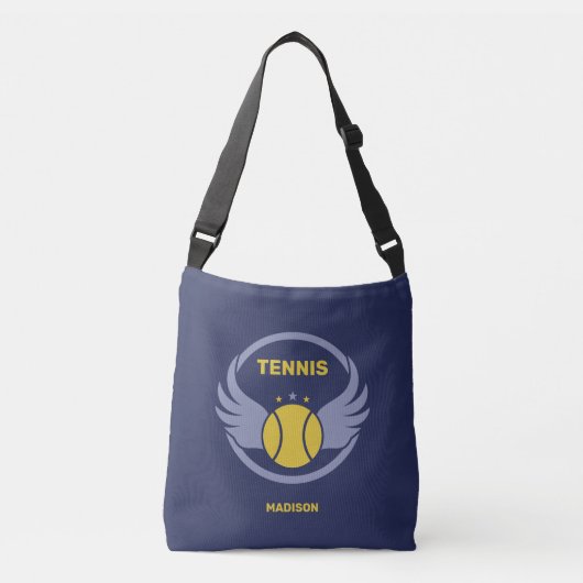 Aangepaste naam Tennisbal met vleugels Crossbody Tas (Voorkant)