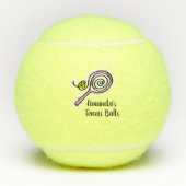 Aangepaste naam tennisballen met schattig racketon (Voorkant)