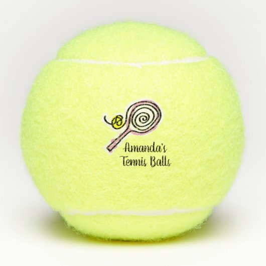 Aangepaste naam tennisballen met schattig racketon (Voorkant)
