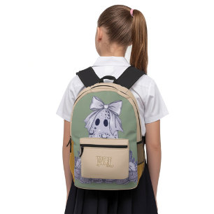 Aangepaste naam terug naar school schattige spook bedrukte rugzak