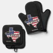 Aangepaste naam Texas Ovenwant & Pannenlap Set (Voorkant / Achterkant)