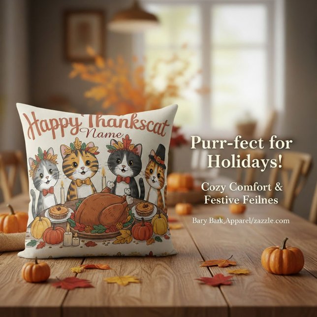 Aangepaste naam Thanksgiving katten decoratie Kussen (Creator heeft geüpload)