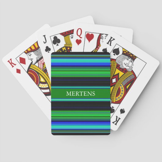 Aangepaste naam Thin Stripes Green Blue Black Pokerkaarten (Achterkant)