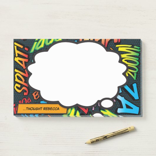 Aangepaste naam Think Bubble Fun Comic Book Post-it® Notes (Op bureau)