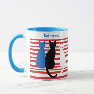 Aangepaste naam Three Cats Stripe Mok