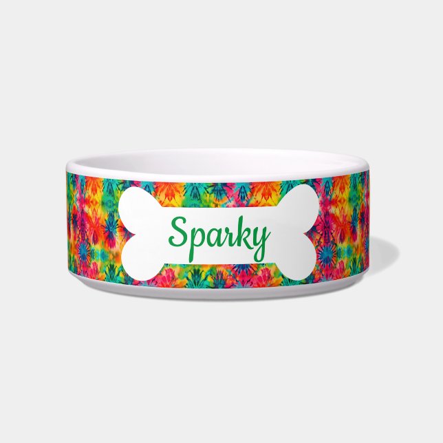 Aangepaste naam Tie Dye Pet Dog Voerbakje (Voorkant)