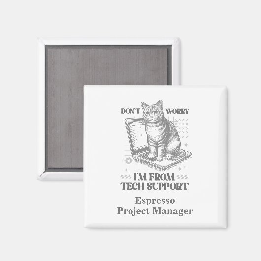 Aangepaste naam & titel Cat Tech Support Magnet (Voorkant / Achterkant)