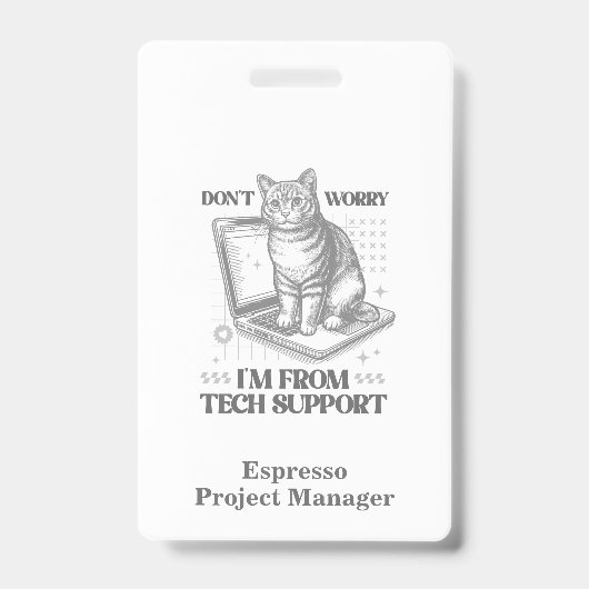 Aangepaste naam & titel Kat Tech Support Werk Badg Badge (Voorzijde)