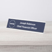 Aangepaste Naam Titel Logo Midnight Navy Blue Bureau Naambordje (Voorkant)