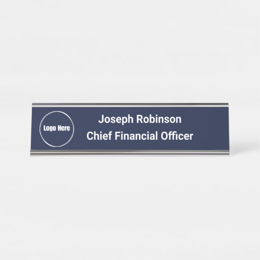 Aangepaste Naam Titel Logo Midnight Navy Blue Bureau Naambordje (Voorkant)