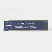 Aangepaste Naam Titel Logo Midnight Navy Blue Bureau Naambordje (Voorkant)