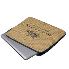 Aangepaste naam & titel Natuurlijk jute patroon Laptop Sleeve