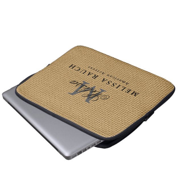 Aangepaste naam & titel Natuurlijk jute patroon Laptop Sleeve (Voorkant onderkant)