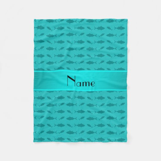 Aangepaste naam tonijn met turquoise blauwvintonij fleece deken (Voorkant)