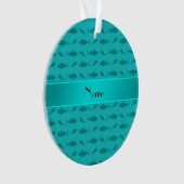Aangepaste naam tonijn met turquoise blauwvintonij ornament (voorkant)