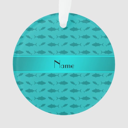 Aangepaste naam tonijn met turquoise blauwvintonij ornament (voorkant)