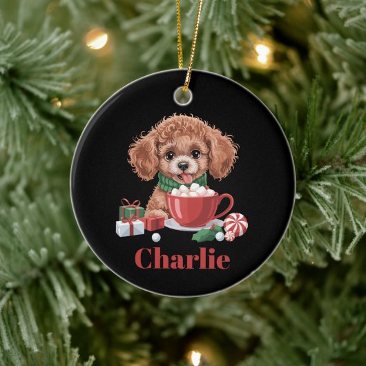 Aangepaste naam Toy Poodle-hondenliefhebber Kerstm Keramisch Ornament (Boom)