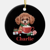 Aangepaste naam Toy Poodle-hondenliefhebber Kerstm Keramisch Ornament (Voorkant)