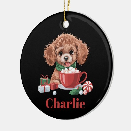 Aangepaste naam Toy Poodle-hondenliefhebber Kerstm Keramisch Ornament (Links)