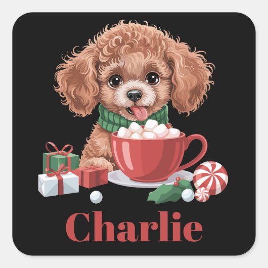 Aangepaste naam Toy Poodle-hondenliefhebber Kerstm Vierkante Sticker (Voorkant)