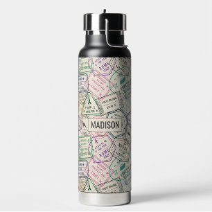 Aangepaste naam Travel Stamps Patroon Waterfles