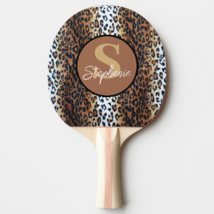 Aangepaste naam Trendy Bruin Zwart Wit Luipaard Tafeltennisbatje