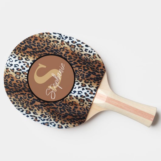 Aangepaste naam Trendy Bruin Zwart Wit Luipaard Tafeltennisbatje (Zijkant)