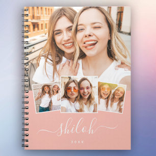 Aangepaste naam Trendy Modern Script 4 Foto Collag Notitieboek