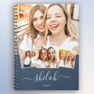 Aangepaste naam Trendy Modern Script 4 Foto Collag Notitieboek