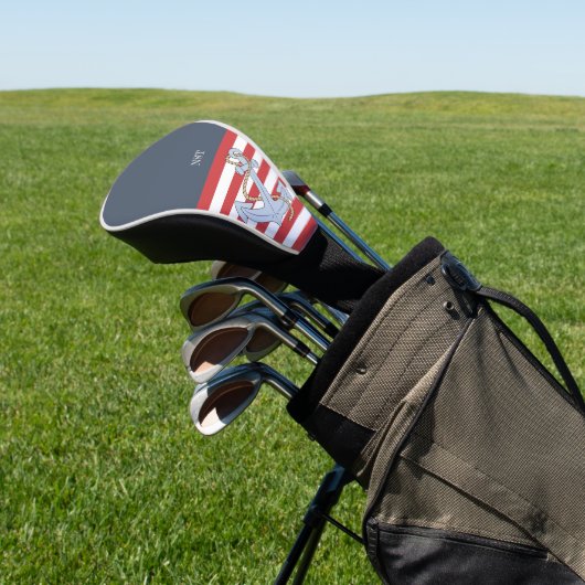 Aangepaste naam Trendy Nautical Anchor Navy Red Golfheadcover (Insitu)