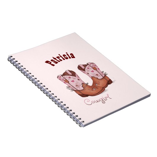 Aangepaste Naam Trendy Schattigee CowGirl Laarzen  Notitieboek (Rechterzijde)
