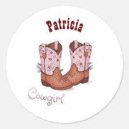 Aangepaste Naam Trendy Schattigee CowGirl Laarzen  Ronde Sticker