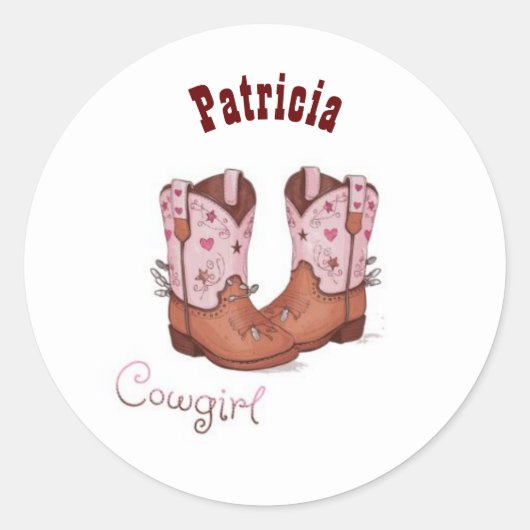 Aangepaste Naam Trendy Schattigee CowGirl Laarzen  Ronde Sticker (Voorkant)