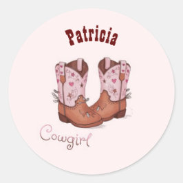 Aangepaste Naam Trendy Schattigee CowGirl Laarzen  Ronde Sticker
