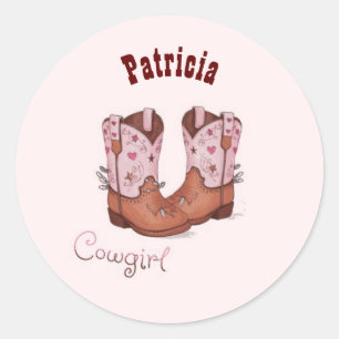 Aangepaste Naam Trendy Schattigee CowGirl Laarzen  Ronde Sticker