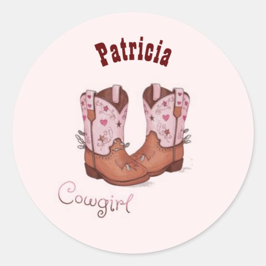 Aangepaste Naam Trendy Schattigee CowGirl Laarzen Ronde Sticker (Voorkant)