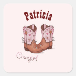 Aangepaste Naam Trendy Schattigee CowGirl Laarzen  Vierkante Sticker