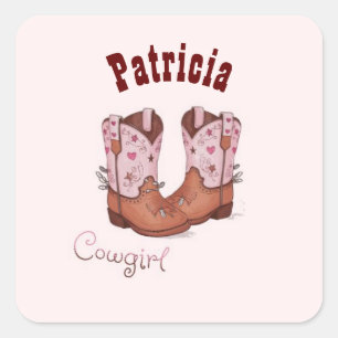 Aangepaste Naam Trendy Schattigee CowGirl Laarzen Vierkante Sticker