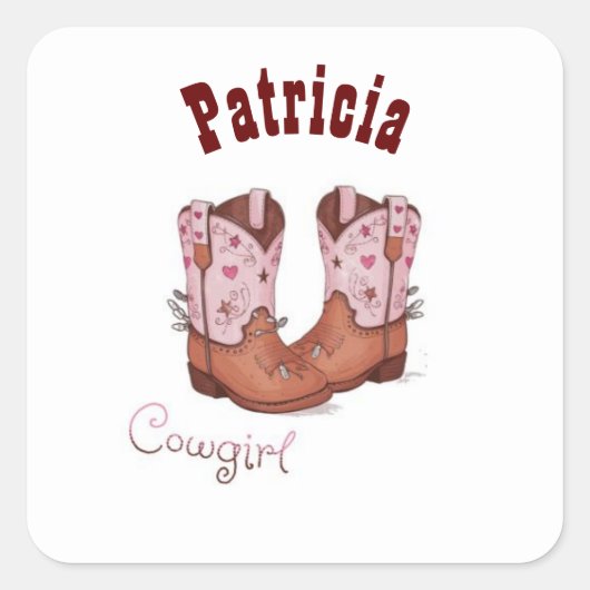 Aangepaste Naam Trendy Schattigee CowGirl Laarzen Vierkante Sticker (Voorkant)