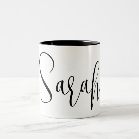 AANGEPASTE NAAM - Trendy Script gepersonaliseerd Tweekleurige Koffiemok (Center)