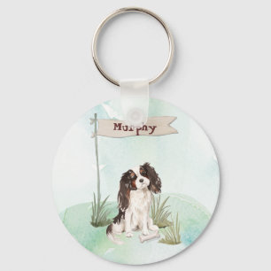 Aangepaste naam Tri Color King Charles Spaniel Sleutelhanger