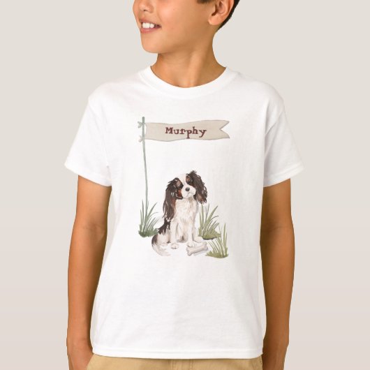 Aangepaste naam Tri Color King Charles Spaniel T-shirt (Voorkant)
